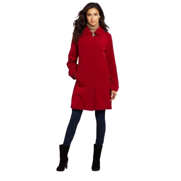 Nautica Red Raincoat Hooded Jacket Women’s S Parisian Chic Capsule Wardrobe - Picture 1 of 12